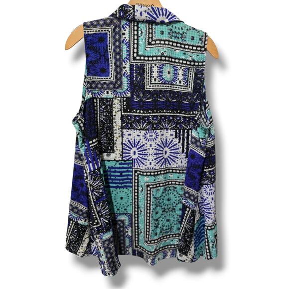 NY Collection Women’s Plus 2X Sleeveless Button Front Patchwork Print Blouse - Picture 4 of 7